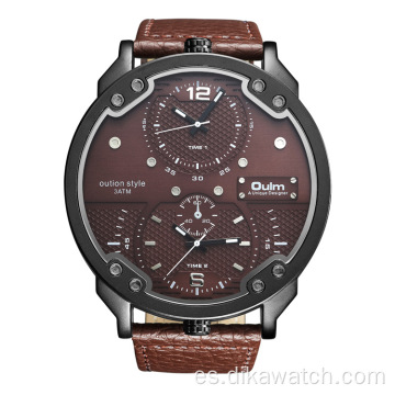 OULM 48 mm Relojes de cuero con esfera grande Relojes de pulsera casuales de lujo deportivos de cuarzo para hombres Relojes de moda de diseño único de tres esferas pequeños